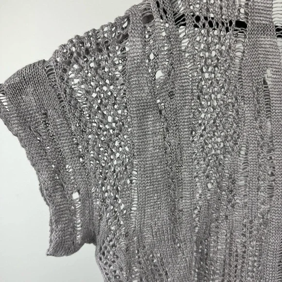 Eileen Fisher Crochet Linen Blend Short Sleeve Grey Popover Top, Sz L - Picture 4 of 8